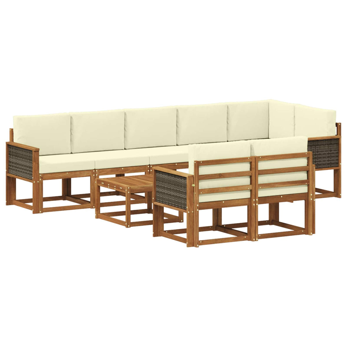 Set vanjskih sofa s jastukom 9 pcs Prirodna i krem Poliester