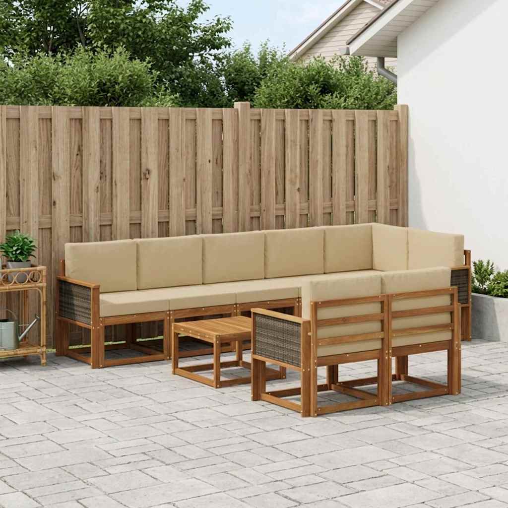 Set vanjskih sofa s jastukom 9 pcs Prirodna i bež Poliester