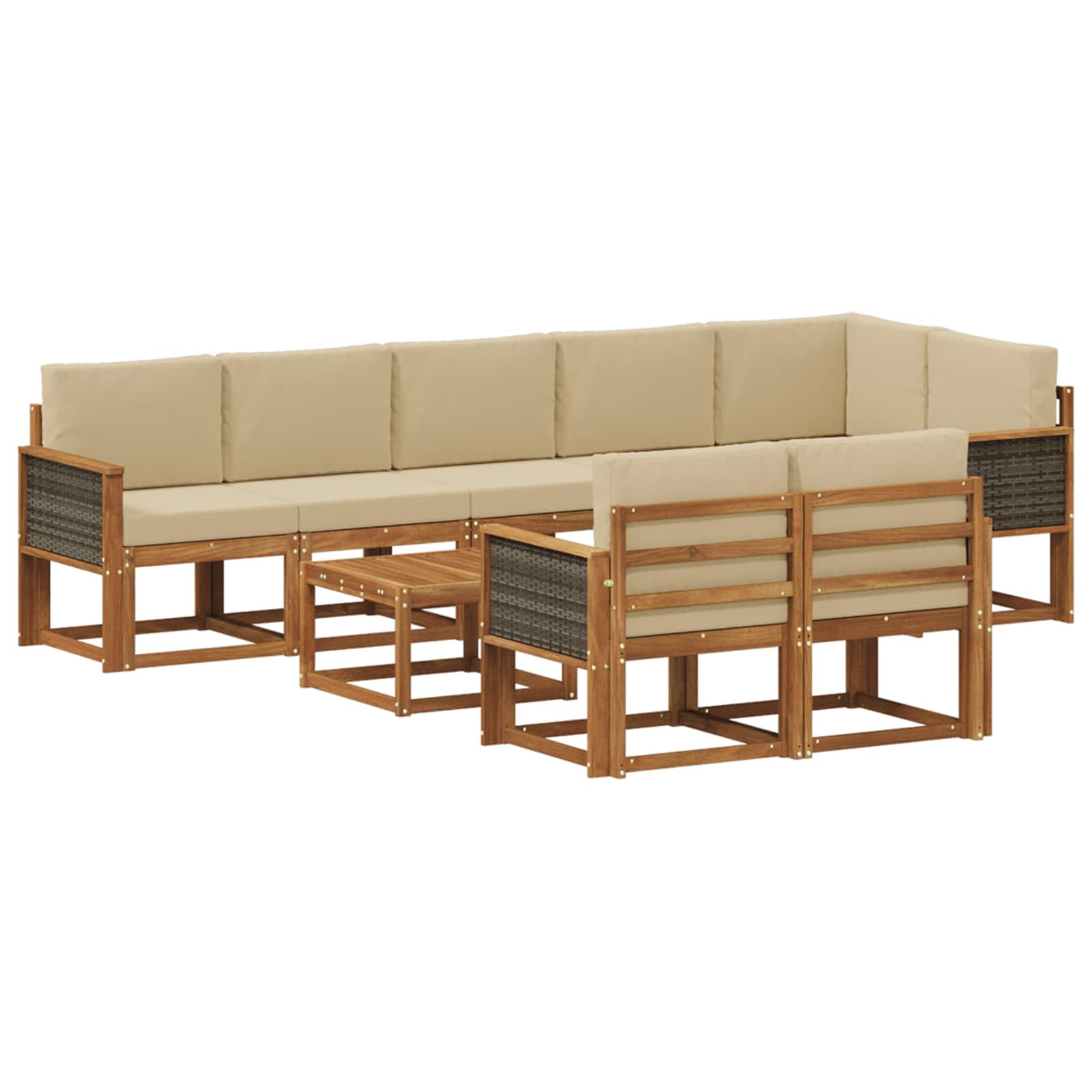 Set vanjskih sofa s jastukom 9 pcs Prirodna i bež Poliester