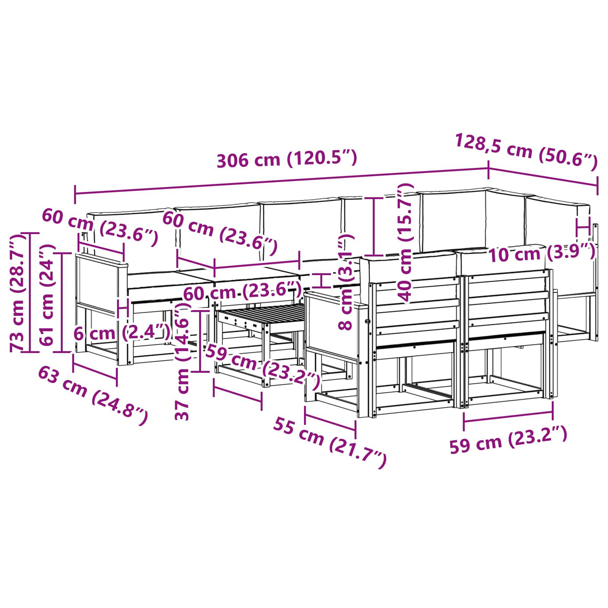 Set vanjskih sofa 9 pcs Prirodna i antracit Poliester