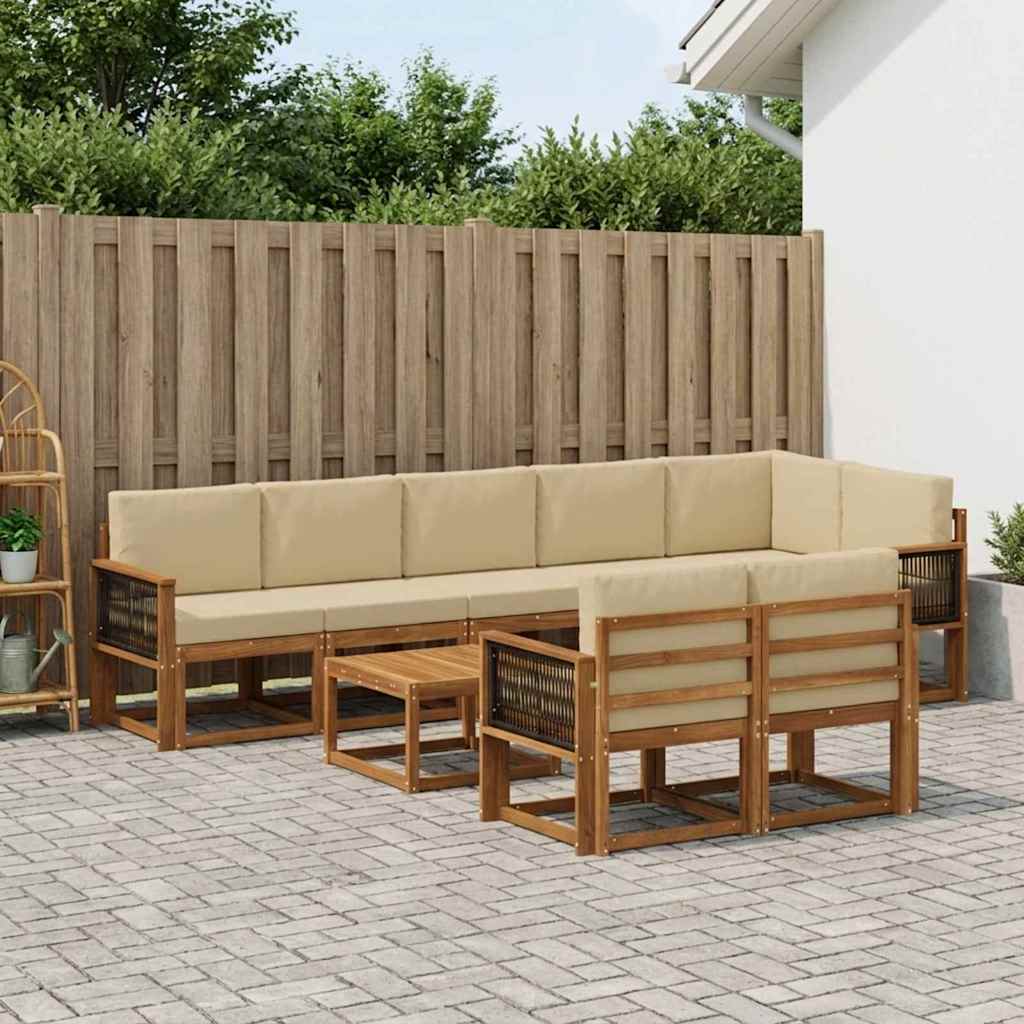Set vanjskih sofa s jastukom 9 pcs Prirodna i bež Poliester