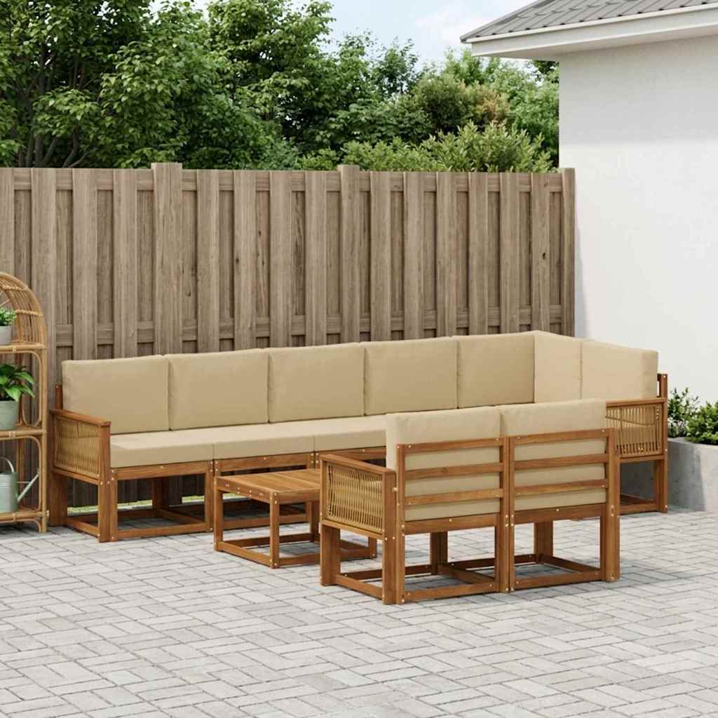 Set vanjskih sofa s jastukom 9 pcs Prirodna i bež Poliester