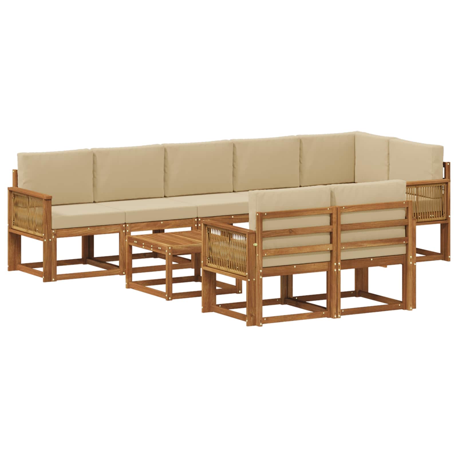 Set vanjskih sofa s jastukom 9 pcs Prirodna i bež Poliester