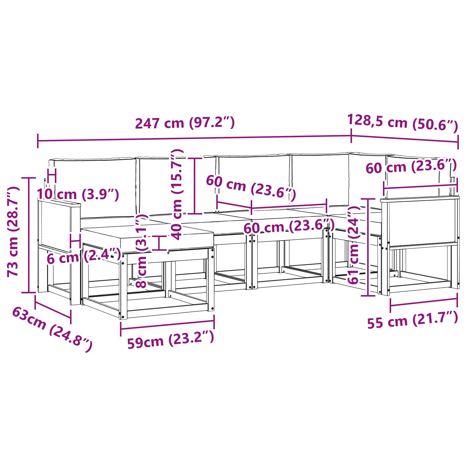 Set vanjskih sofa 6 pcs Prirodna i svjetlosiva