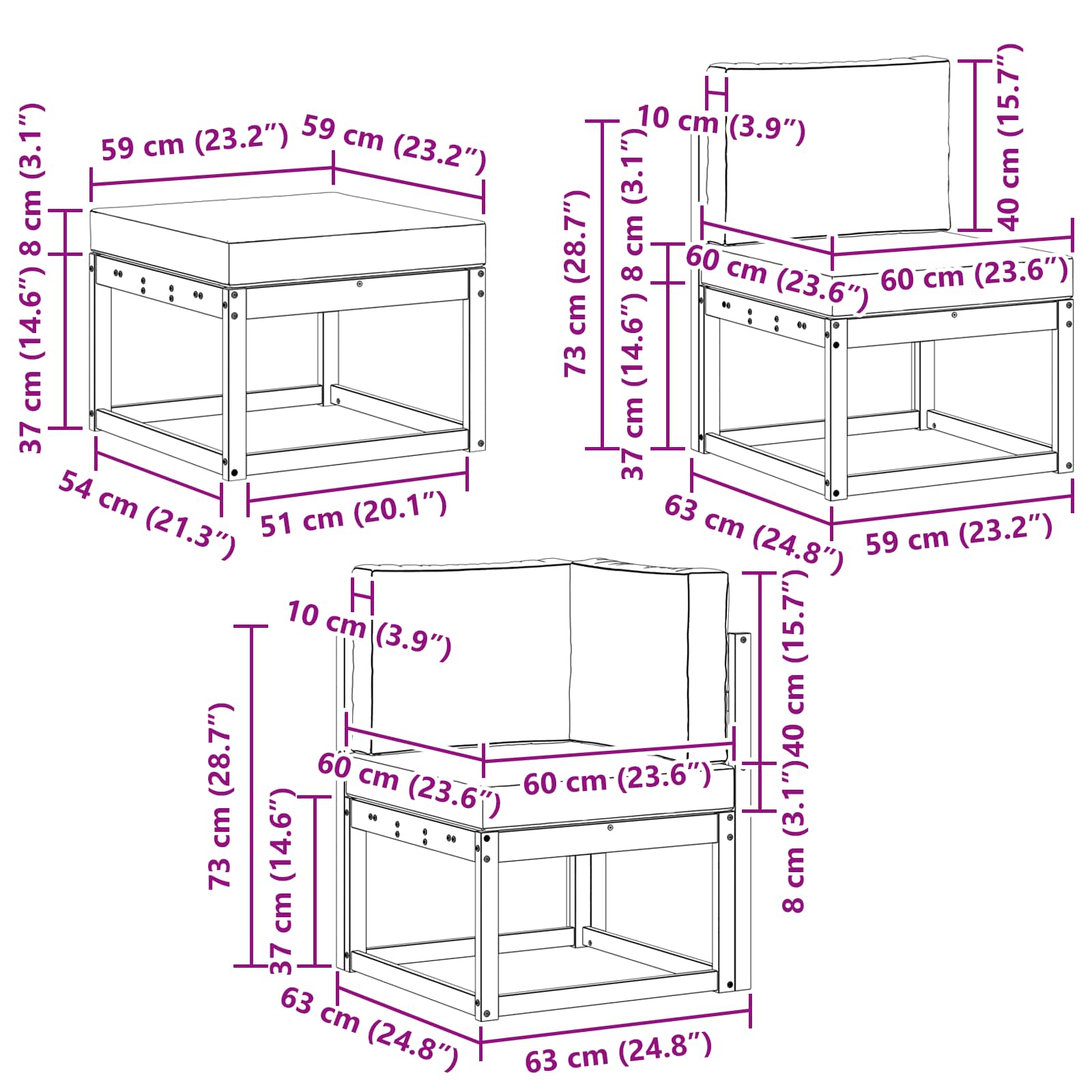 Set vanjskih sofa 6 pcs Prirodna i svjetlosiva