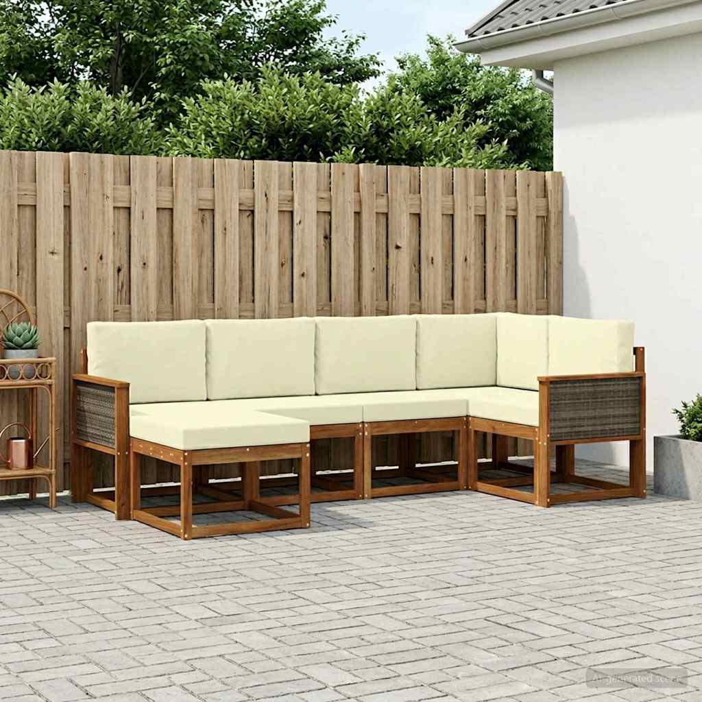 Set vanjskih sofa s jastukom 6 pcs Prirodna i krem Poliester