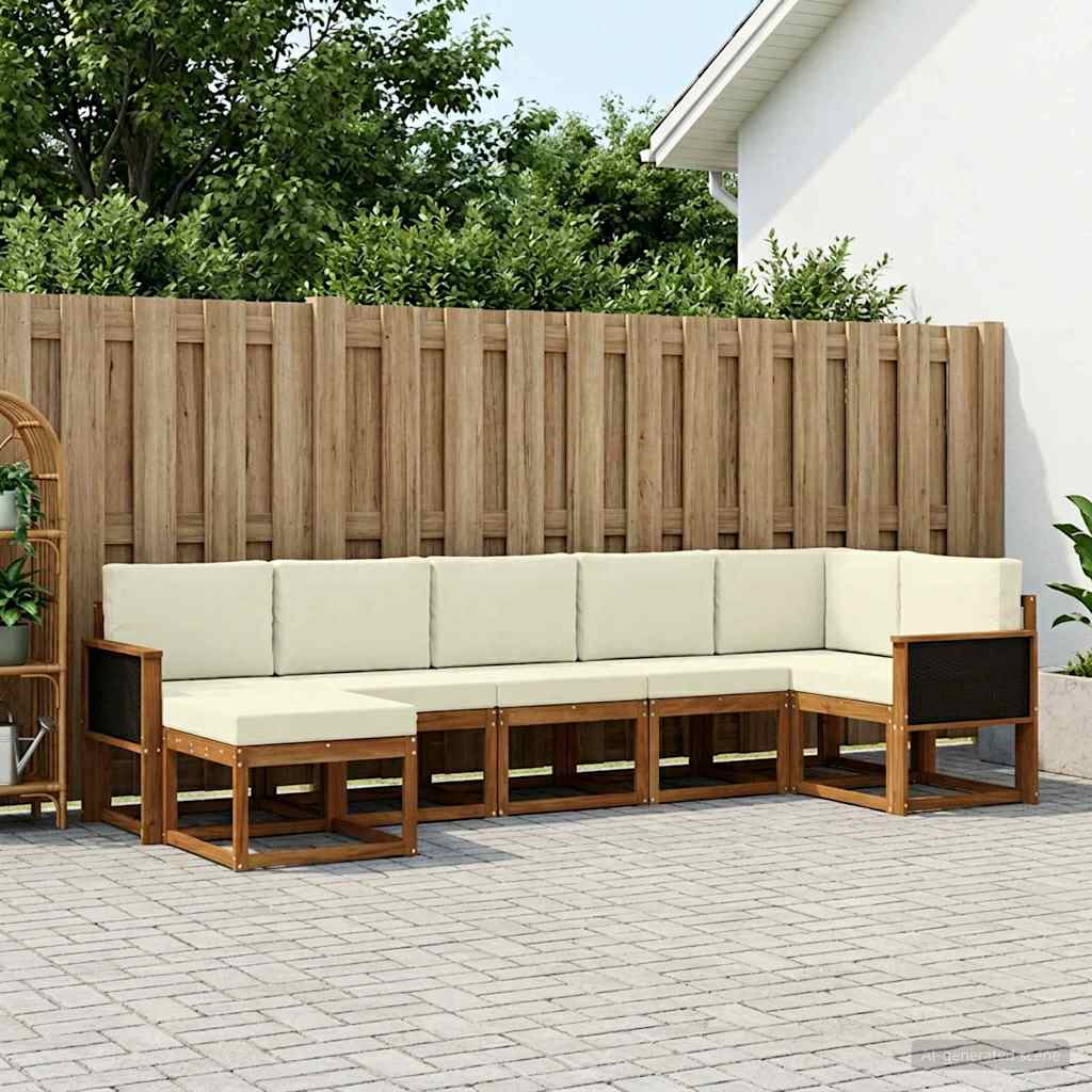 Set vanjskih sofa s jastukom 7 pcs Prirodna i krem Poliester