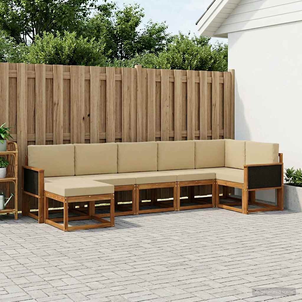 Set vanjskih sofa s jastukom 7 pcs Prirodna i bež Poliester