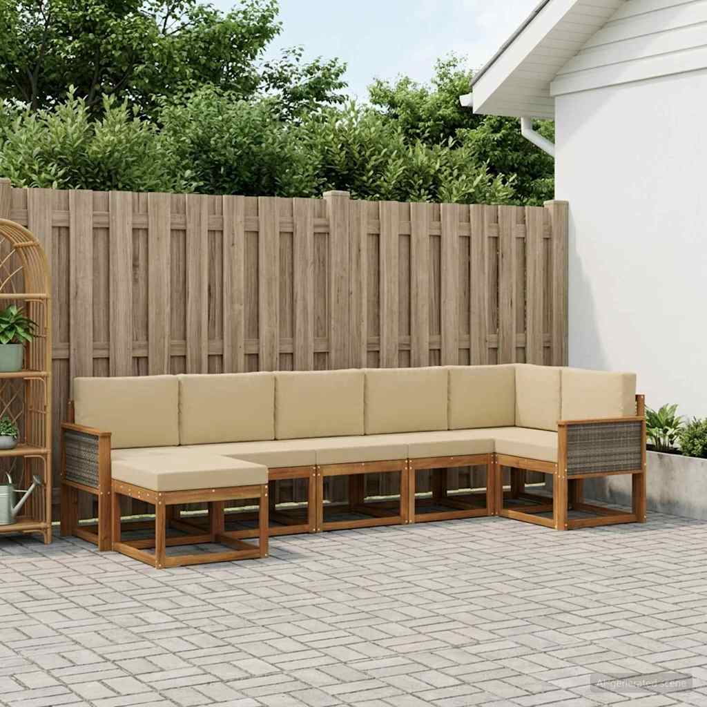 Set vanjskih sofa s jastukom 7 pcs Prirodna i bež Poliester