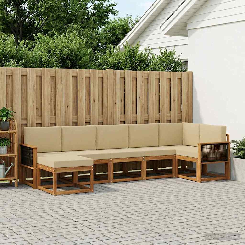 Set vanjskih sofa s jastukom 7 pcs Prirodna i bež Poliester