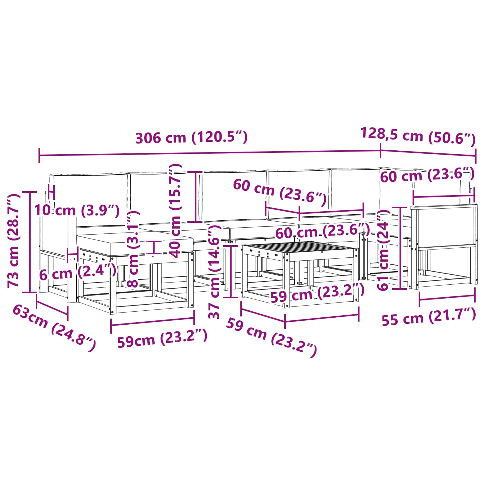 Set vanjskih sofa s jastukom 8 pcs Prirodna i bež Poliester