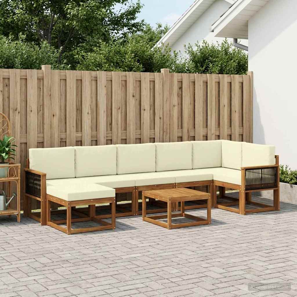 Set vanjskih sofa s jastukom 8 pcs Prirodna i krem Poliester