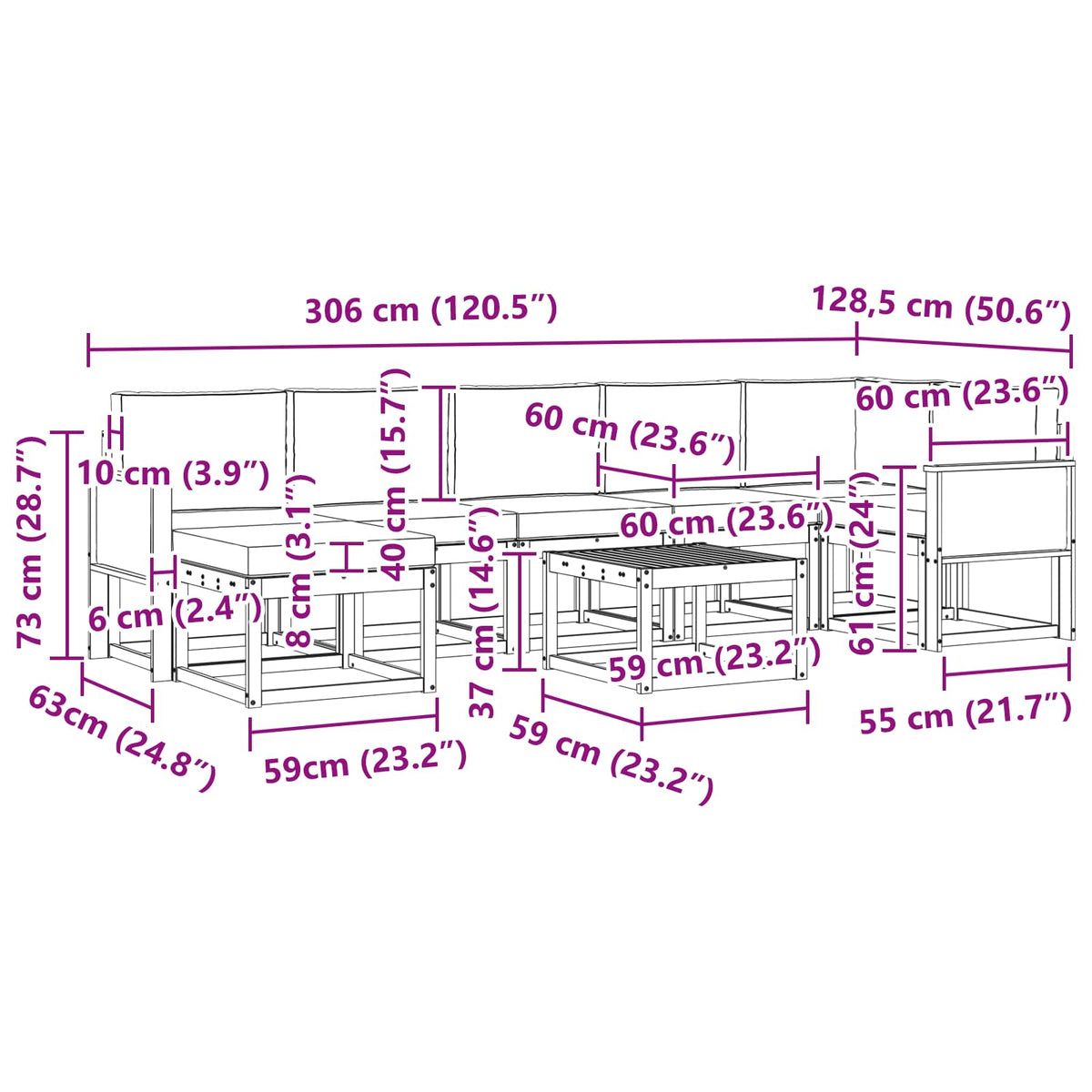 Set vanjskih sofa s jastukom 8 pcs Prirodna i krem Poliester