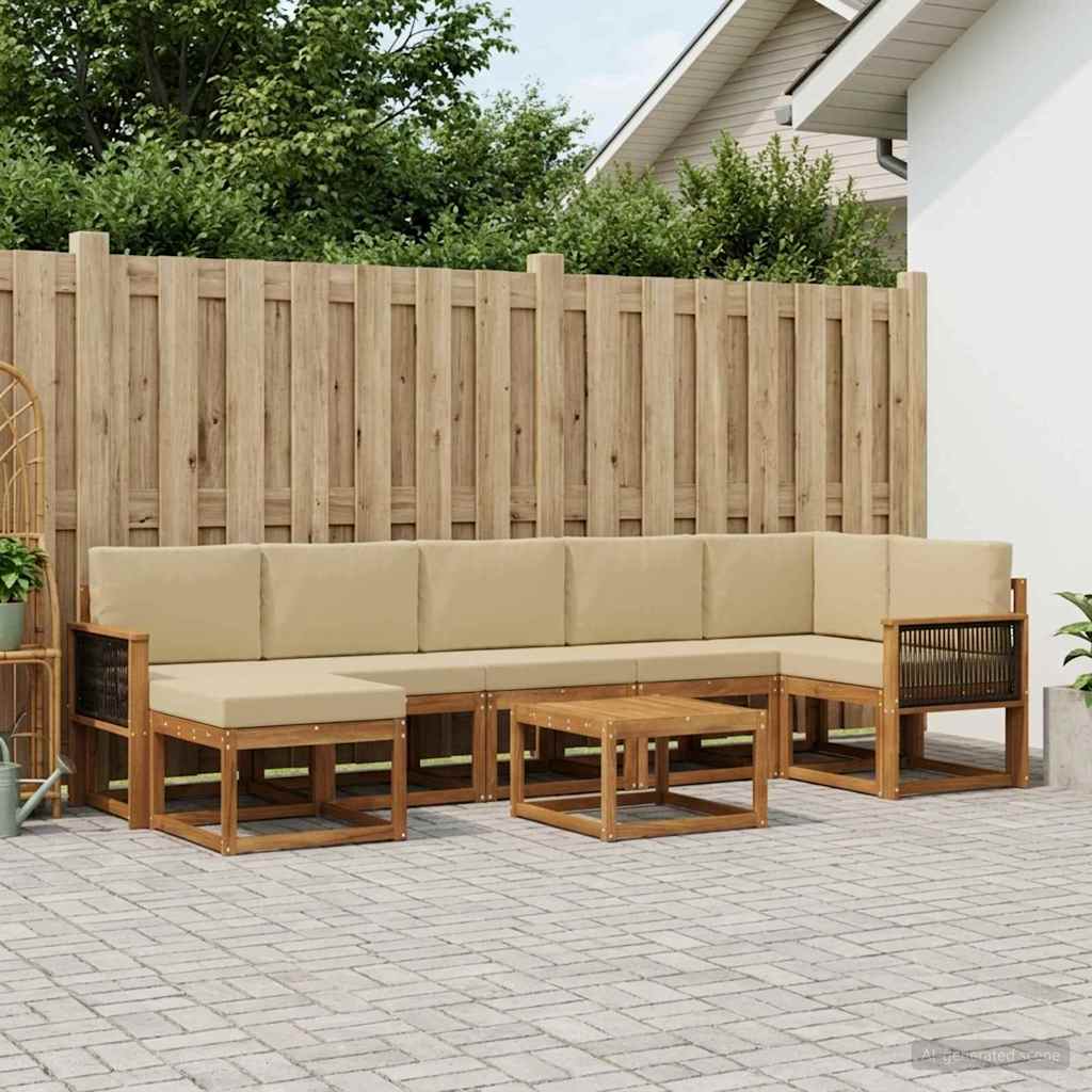 Set vanjskih sofa s jastukom 8 pcs Prirodna i bež Poliester