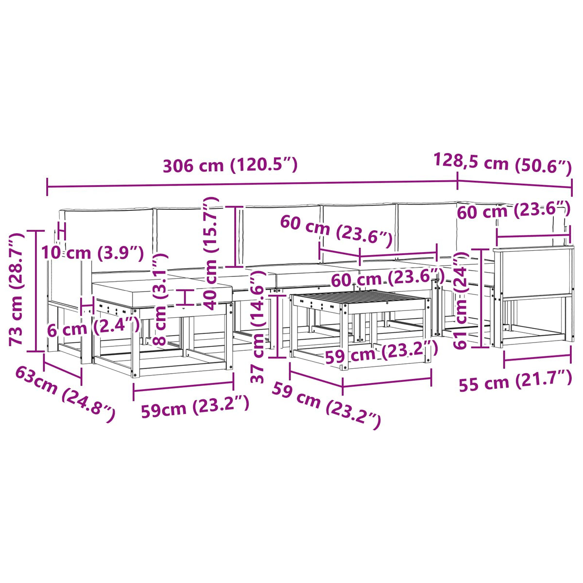 Set vanjskih sofa s jastukom 8 pcs Prirodna i bež Poliester