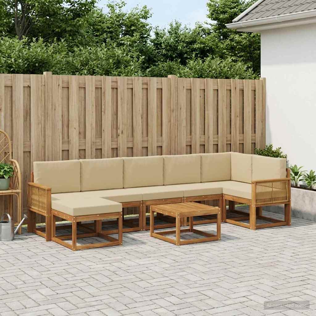 Set vanjskih sofa s jastukom 8 pcs Prirodna i bež Poliester