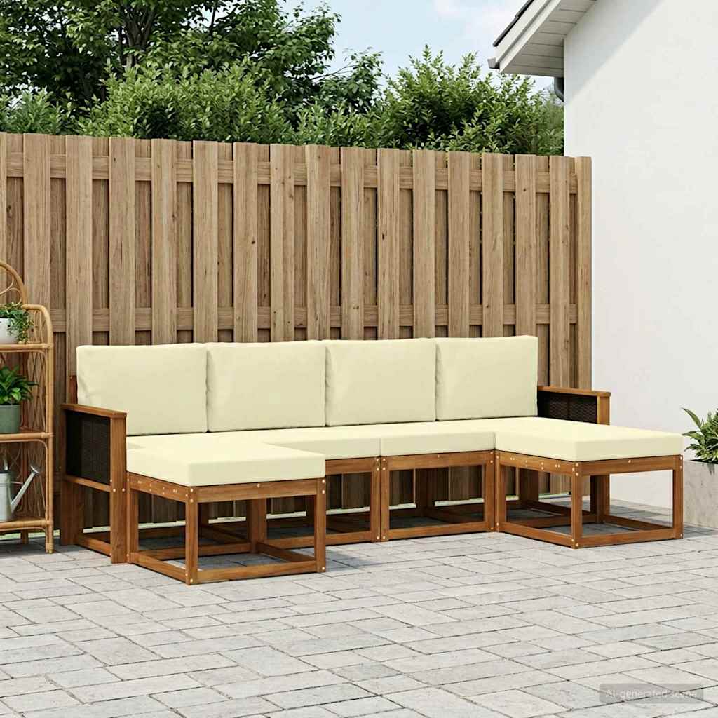 Set vanjskih sofa s jastukom 6 pcs Prirodna i krem Poliester