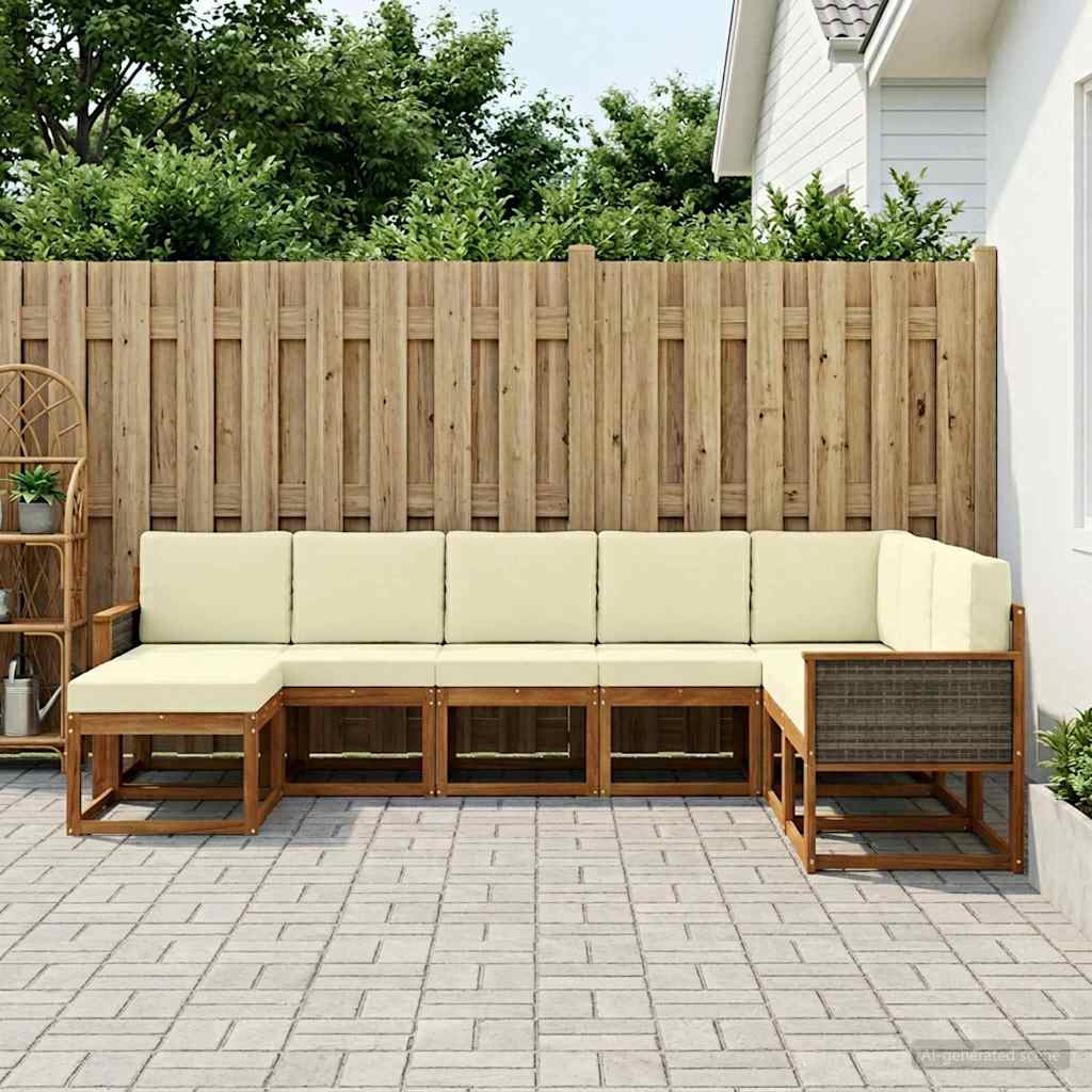 Set vanjskih sofa 8 kom. Prirodna i krem Čvrsto drvo akacije