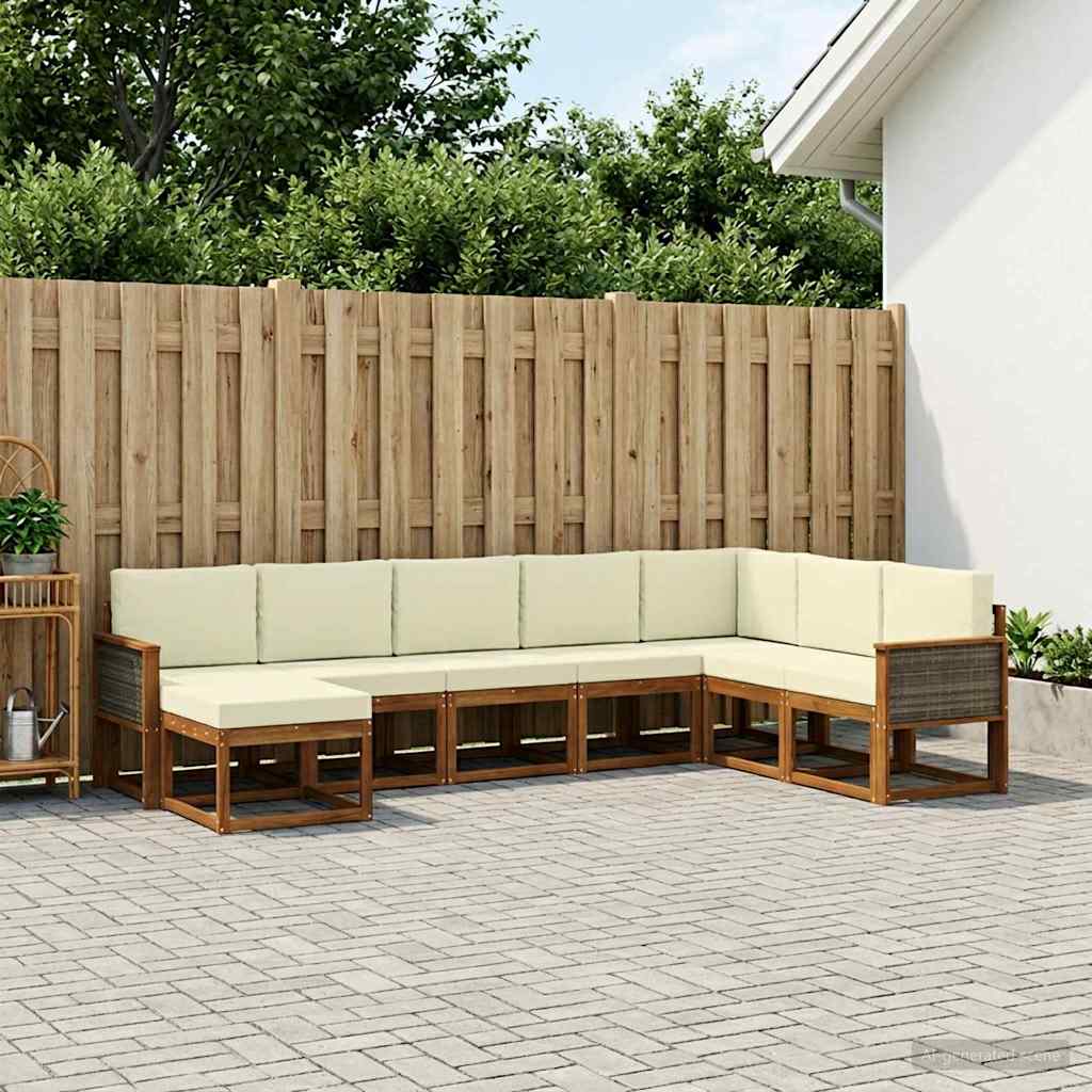 Set vanjskih sofa 8 kom. Prirodna i krem Čvrsto drvo akacije
