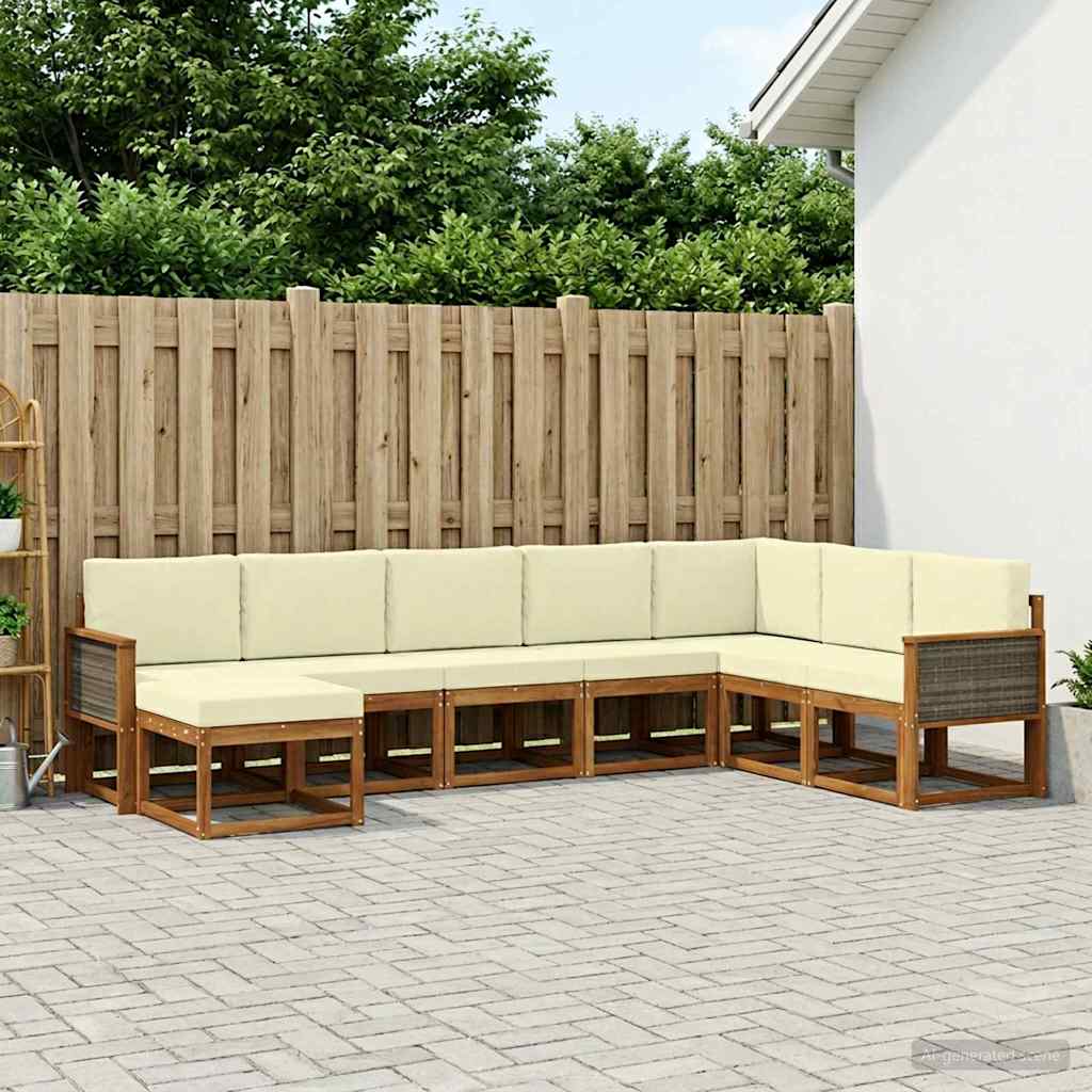 Set vanjskih sofa 8 kom. Prirodna i krem Čvrsto drvo akacije