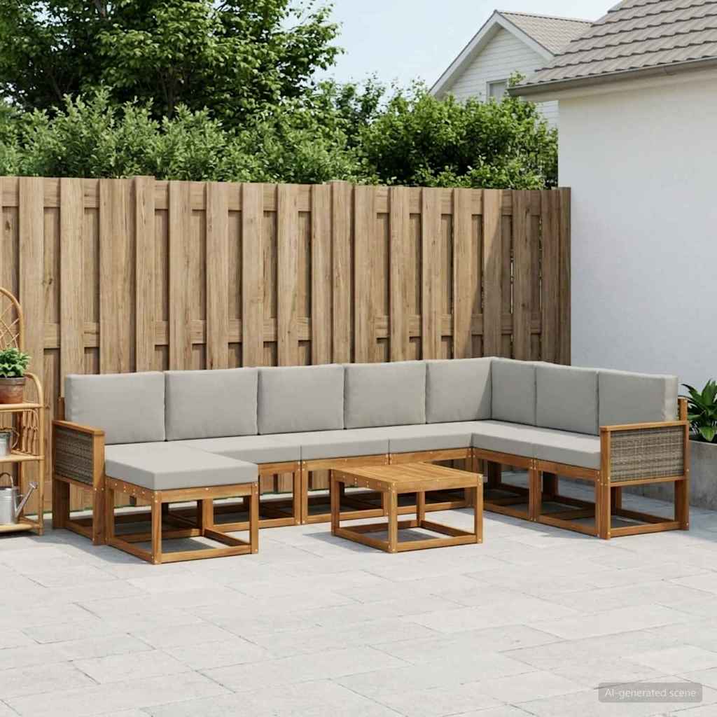 Set vanjskih sofa 9 kom. Prirodna i svjetlosiva Poliester