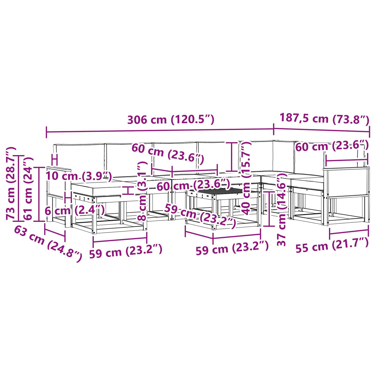Set vanjskih sofa 9 kom. Prirodna i antracit