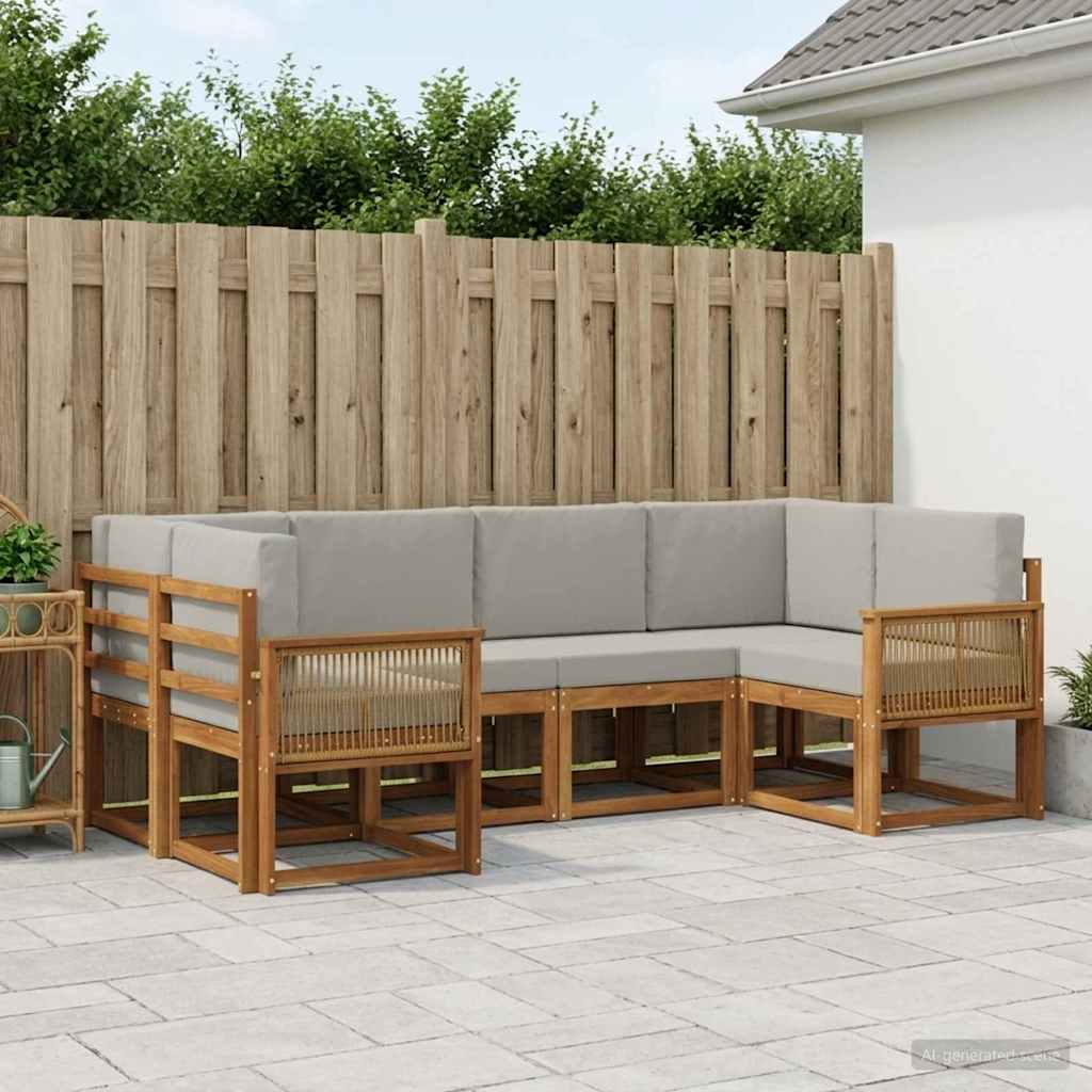 Set vanjskih sofa 6 kom. Prirodna i svjetlosiva