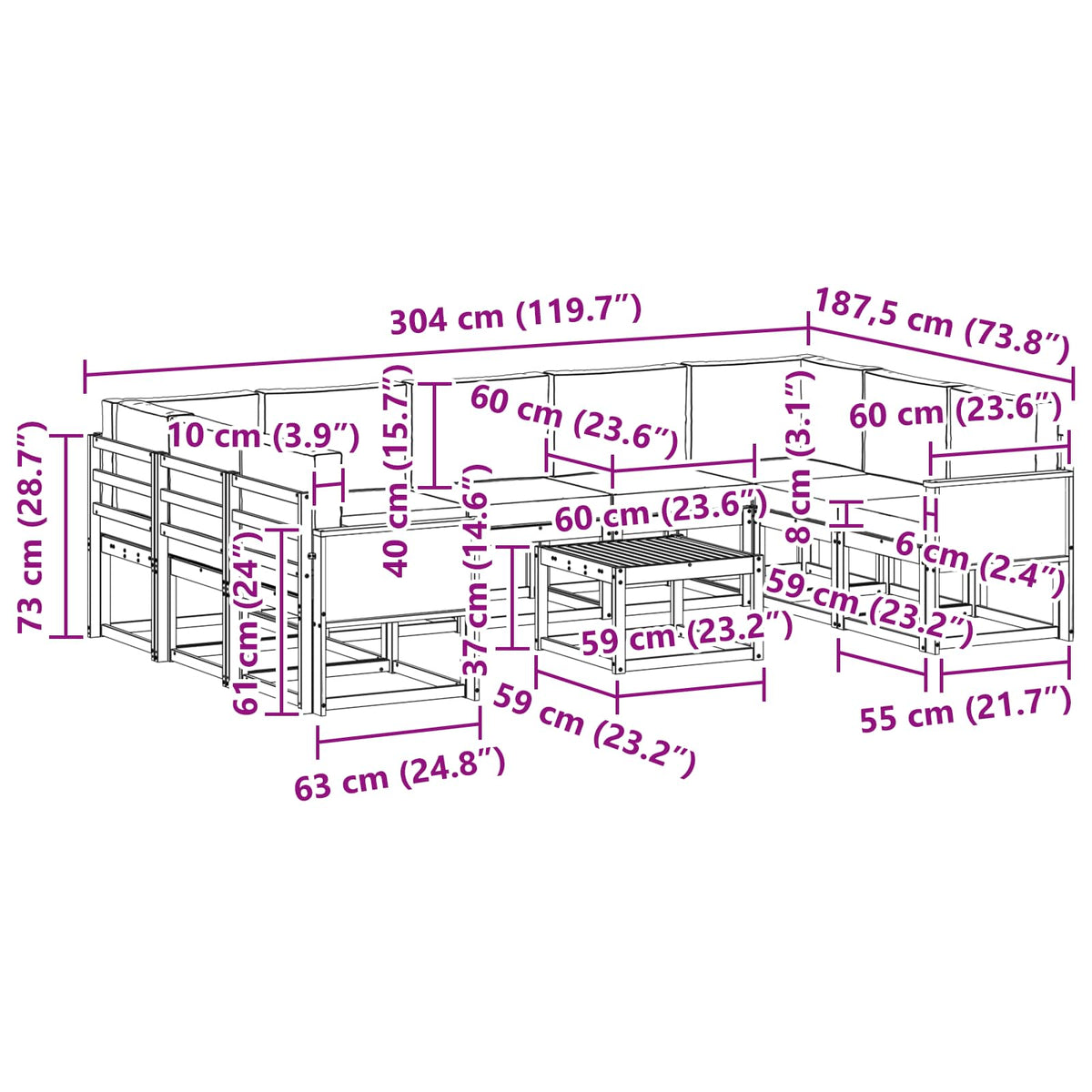 Set vanjskih sofa 10 kom. Prirodna i svjetlosiva