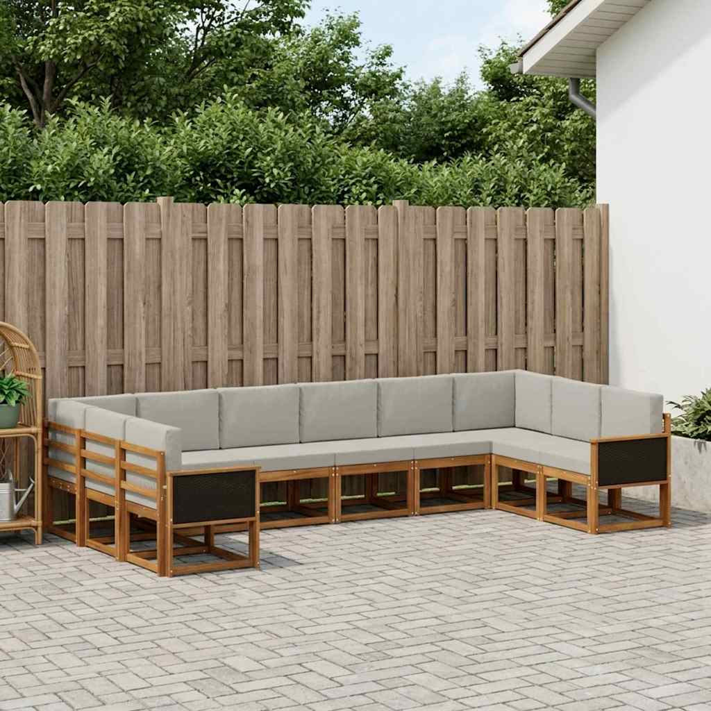 Set vanjskih sofa 10 kom. Prirodna i svjetlosiva Smeđa 363 x 187,5 x 73 cm