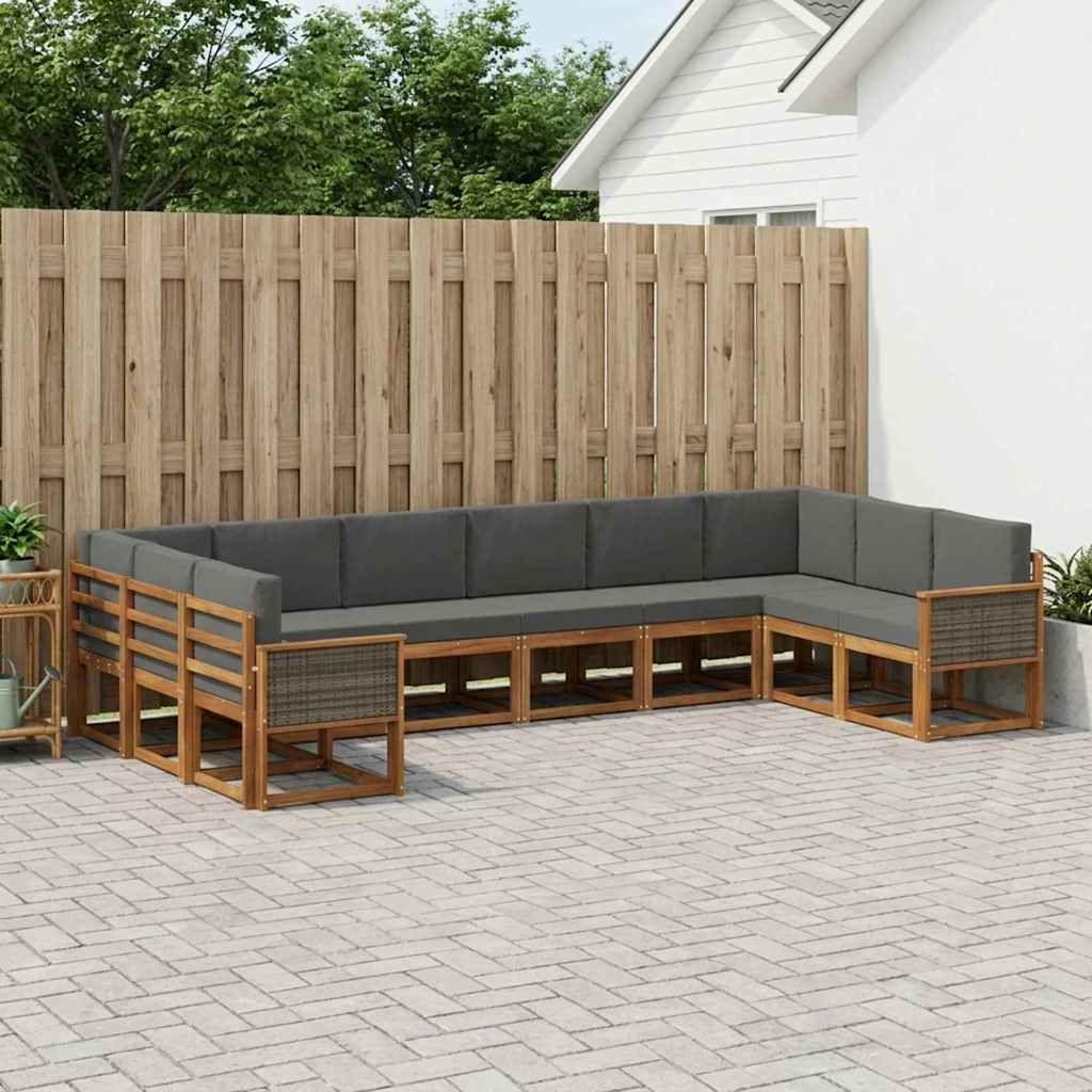 Set vanjskih sofa 10 kom. Prirodna i antracit