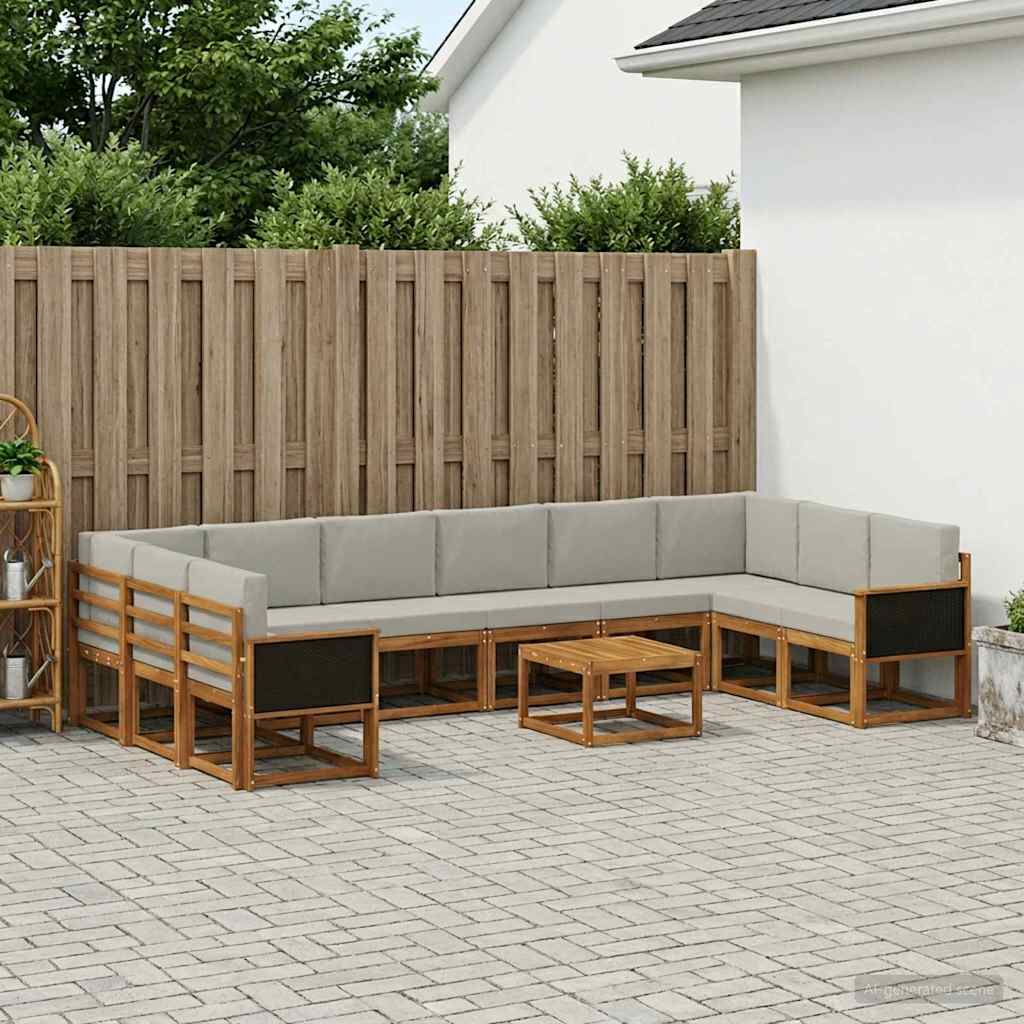 Set vanjskih sofa s jastukom 11 pcs Prirodna i svjetlosiva