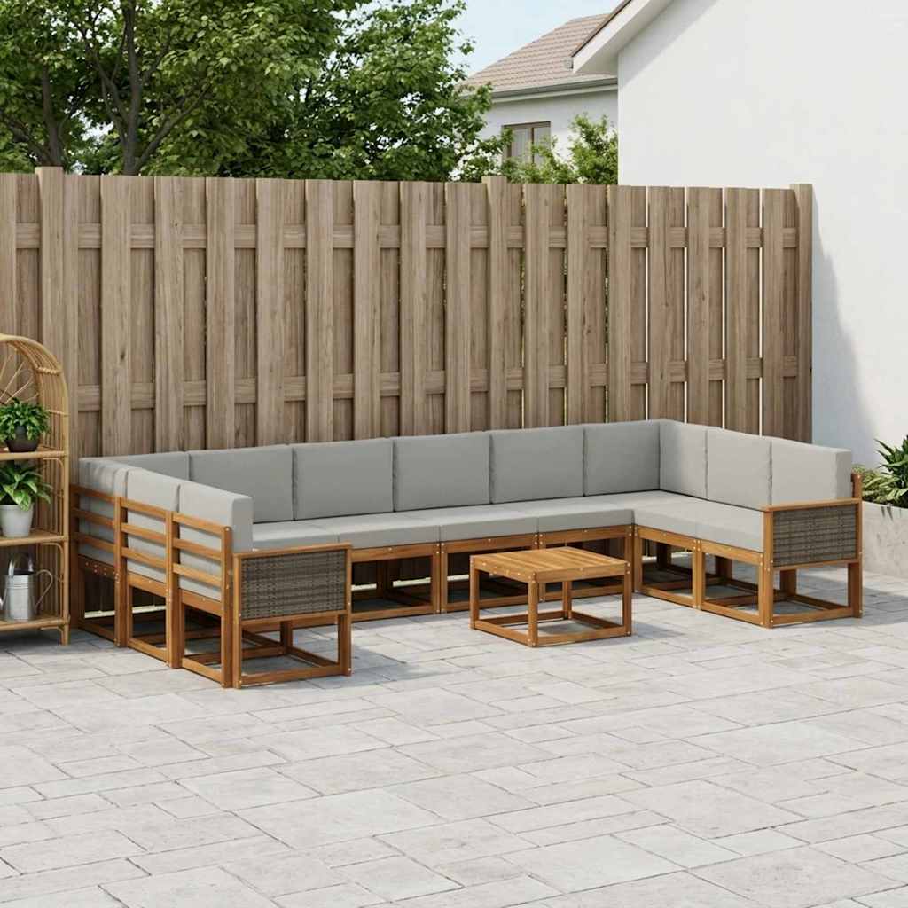 Set vanjskih sofa s jastukom 11 pcs Prirodna i svjetlosiva