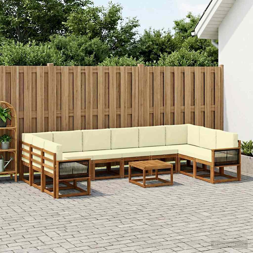 Set vanjskih sofa 11 kom. Prirodna i krem Čvrsto drvo akacije
