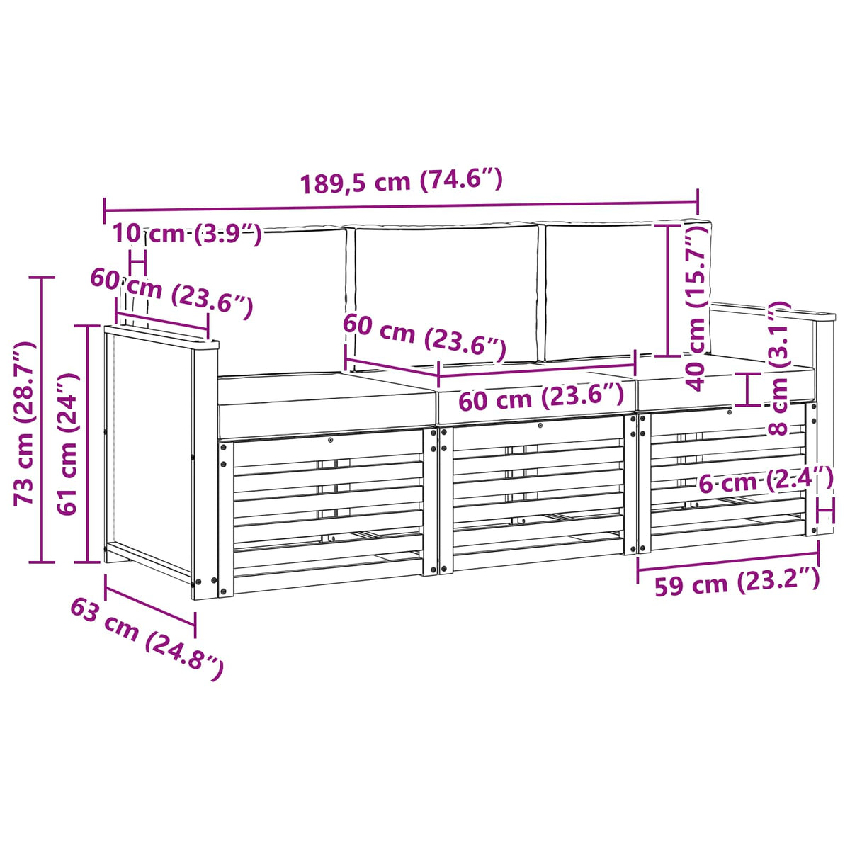 Setovi sofa s jastukom 3 pcs Čvrsto drvo akacije
