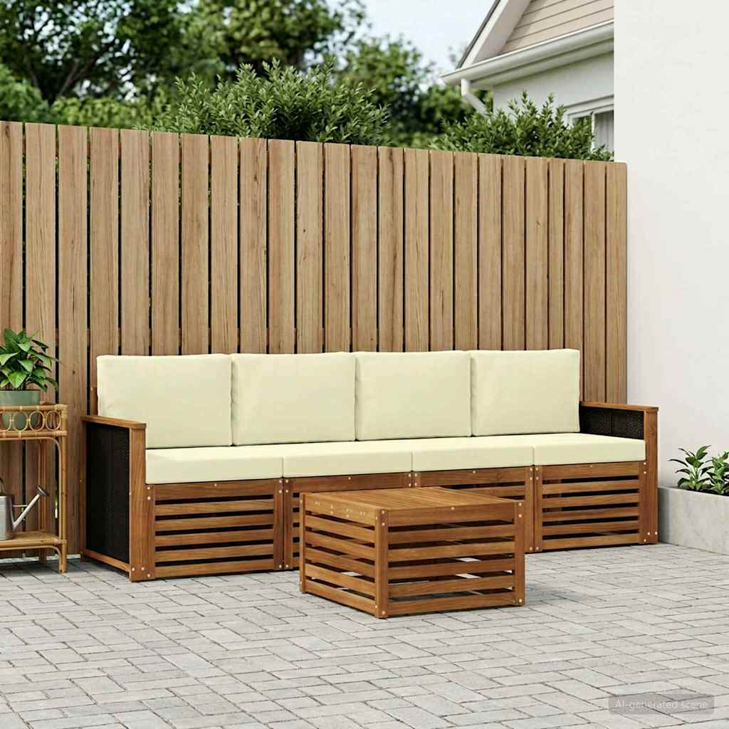 Set vanjskih sofa 5 pcs Prirodna i krem Čvrsto drvo akacije