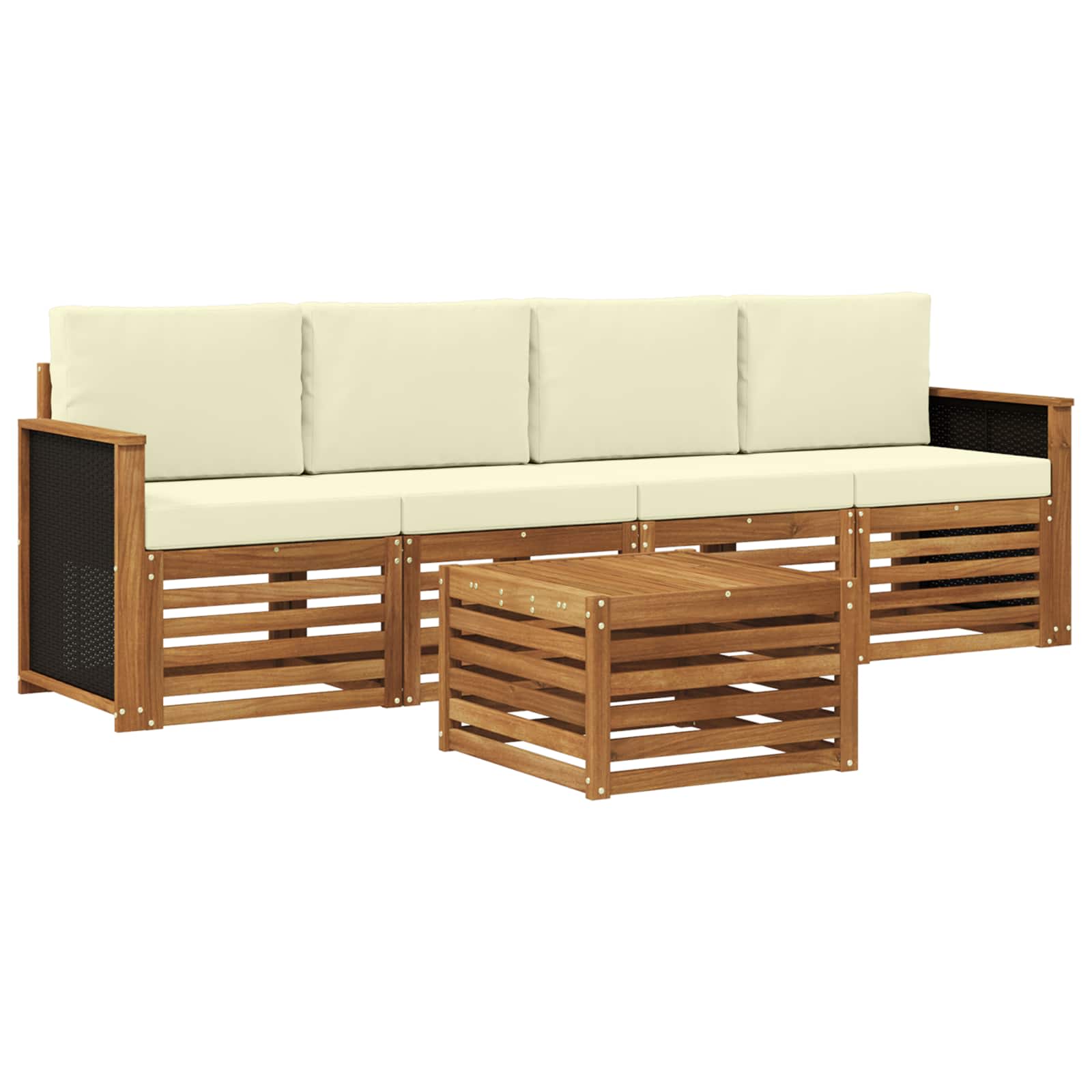 Set vanjskih sofa 5 pcs Prirodna i krem Čvrsto drvo akacije