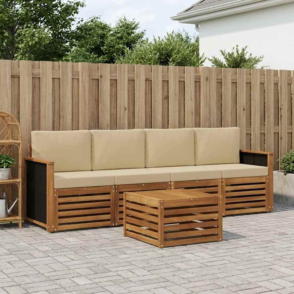 Set vanjskih sofa 5 pcs Prirodna i bež Čvrsto drvo akacije