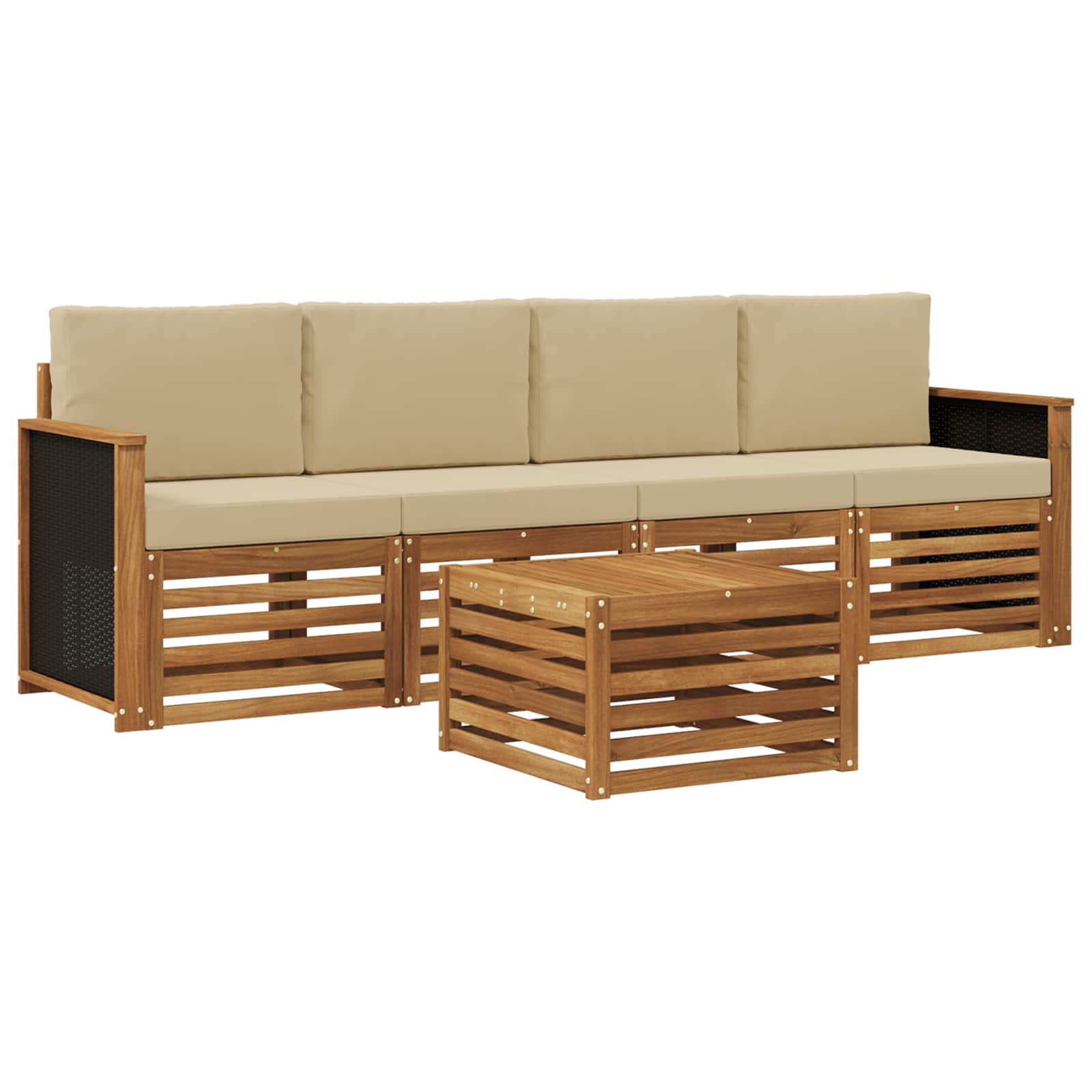 Set vanjskih sofa 5 pcs Prirodna i bež Čvrsto drvo akacije