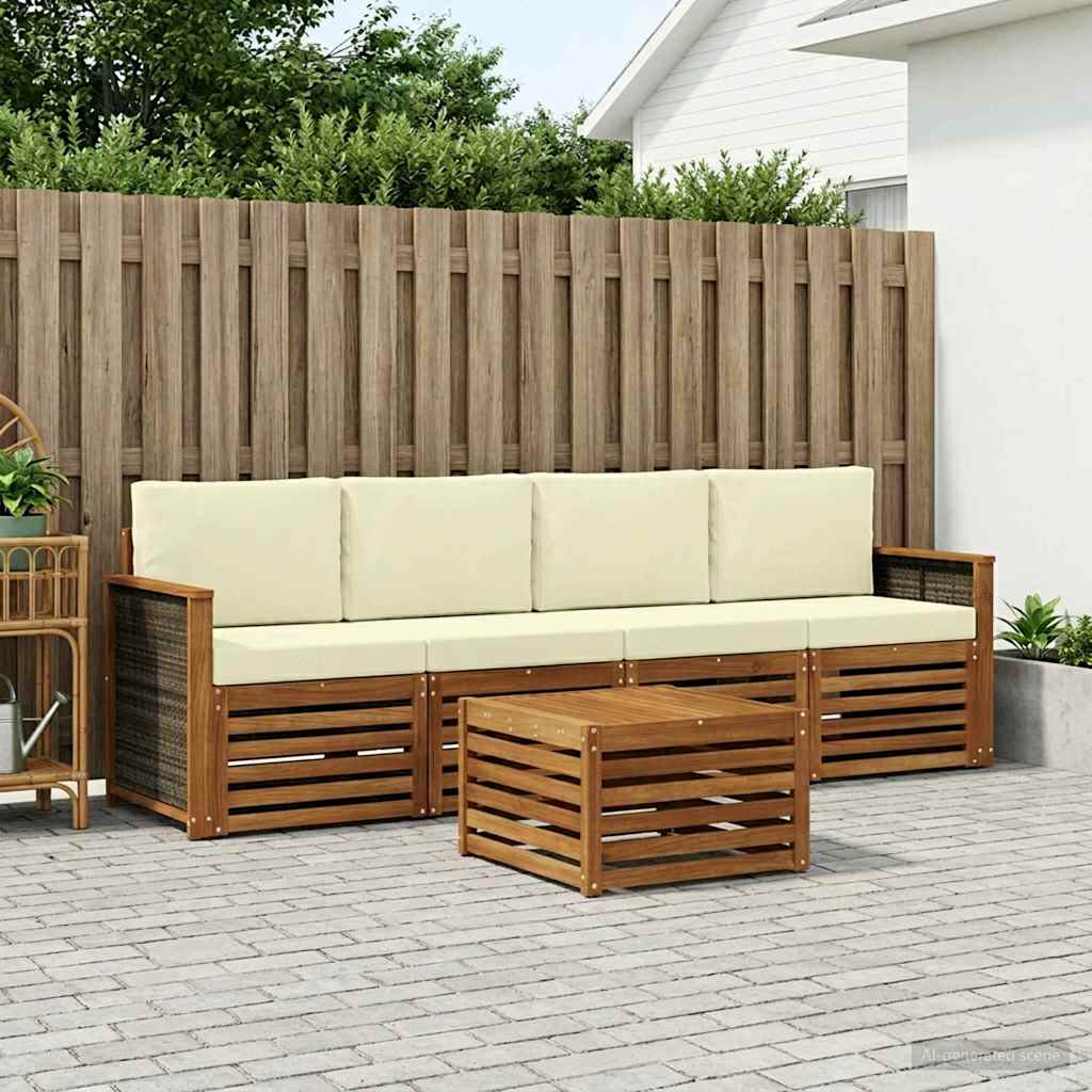 Set vanjskih sofa 5 pcs Prirodna i krem Čvrsto drvo akacije