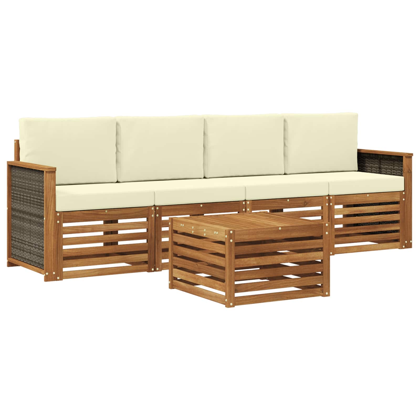 Set vanjskih sofa 5 pcs Prirodna i krem Čvrsto drvo akacije