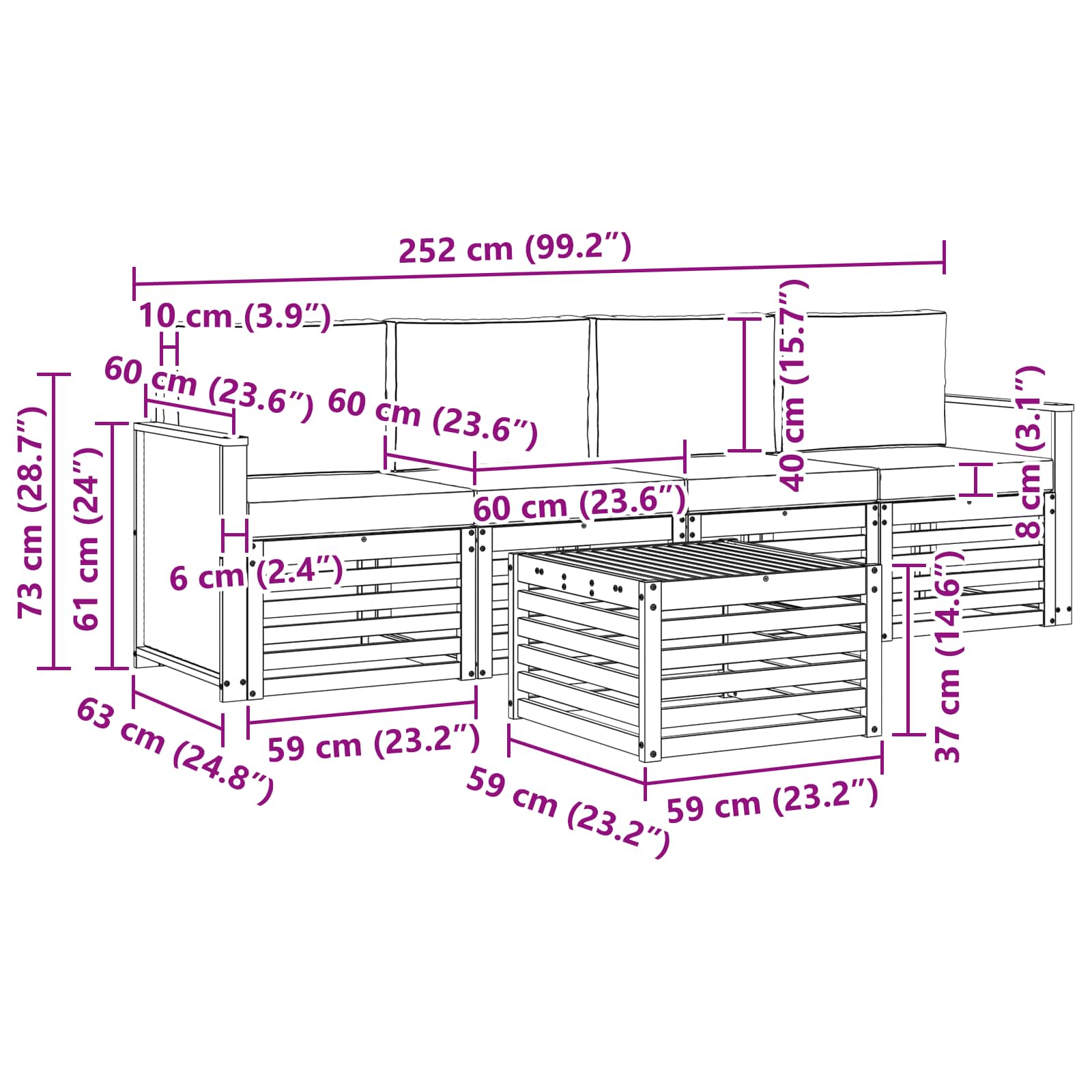 Set vanjskih sofa 5 pcs Prirodna i krem Čvrsto drvo akacije