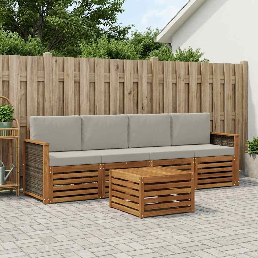 Set vanjskih sofa s jastukom 5 pcs Prirodna i svjetlosiva