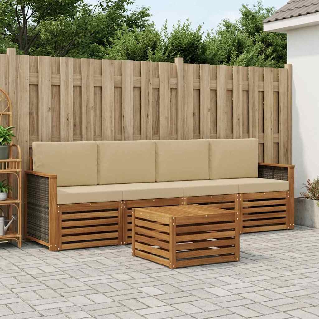 Set vanjskih sofa 5 pcs Prirodna i bež Čvrsto drvo akacije