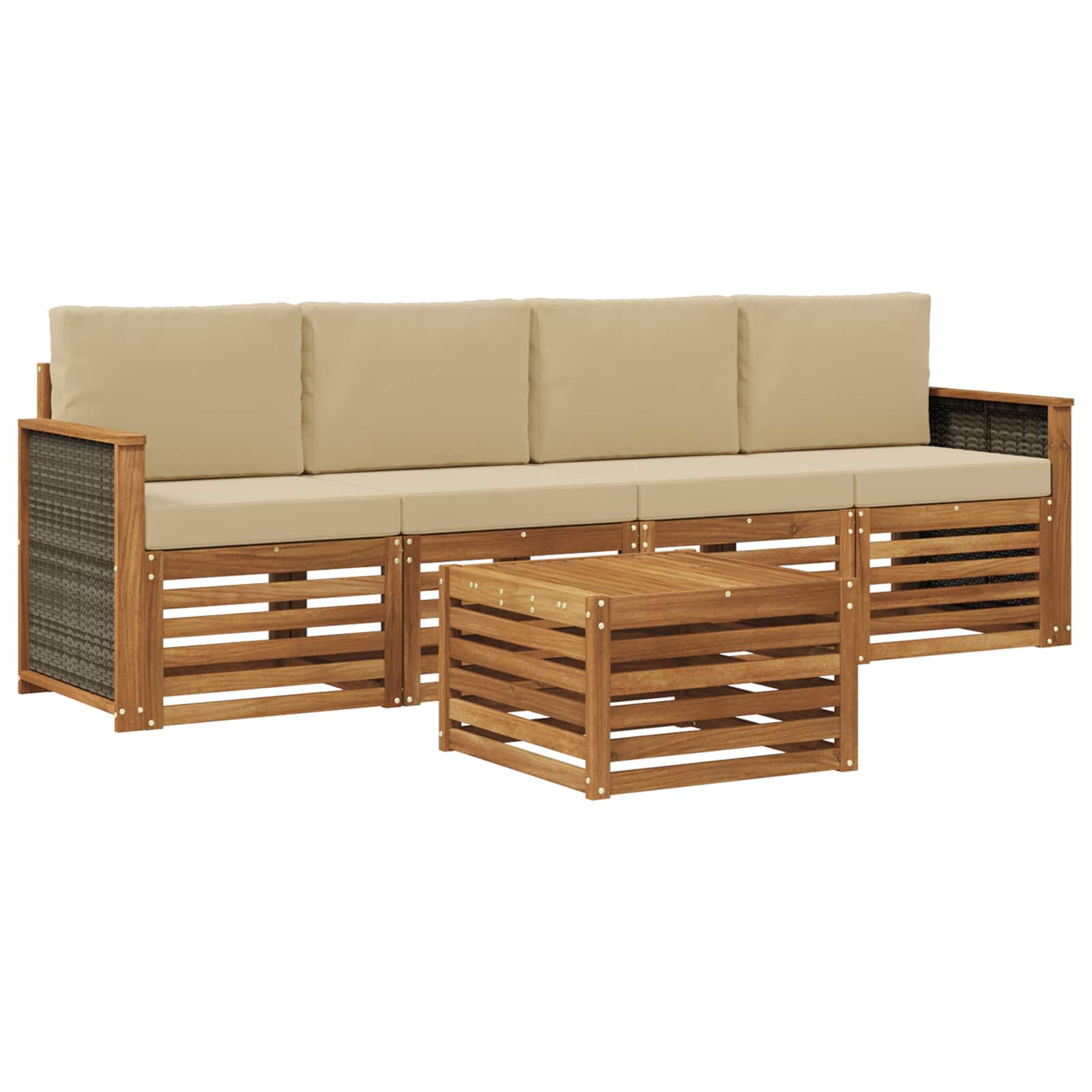 Set vanjskih sofa 5 pcs Prirodna i bež Čvrsto drvo akacije