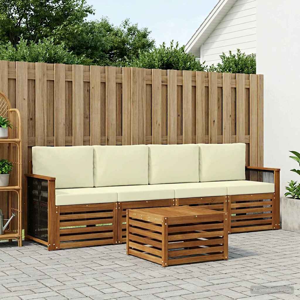 Set vanjskih sofa 5 pcs Prirodna i krem Čvrsto drvo akacije