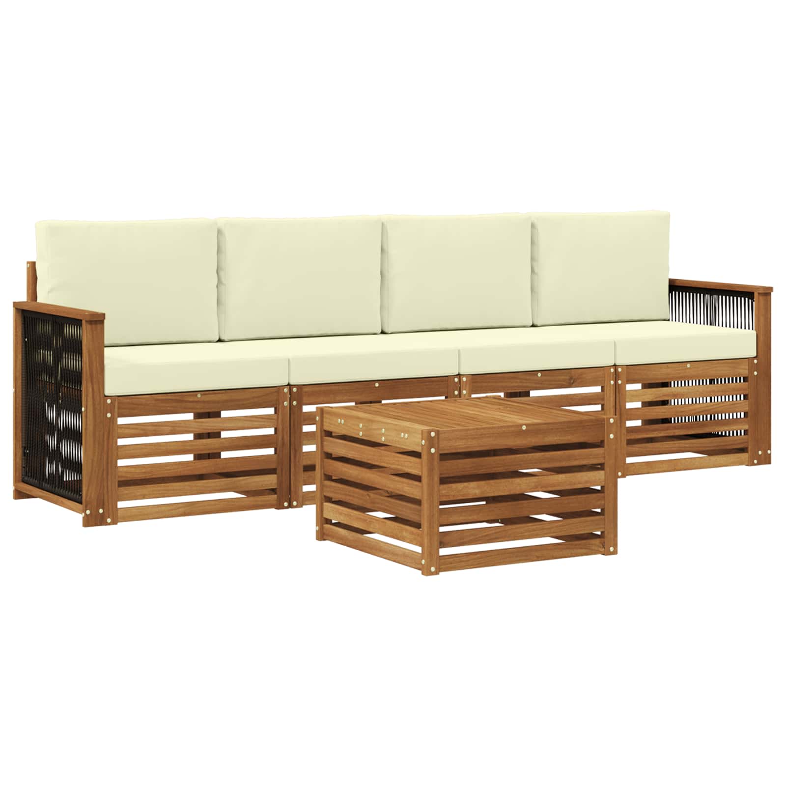 Set vanjskih sofa 5 pcs Prirodna i krem Čvrsto drvo akacije