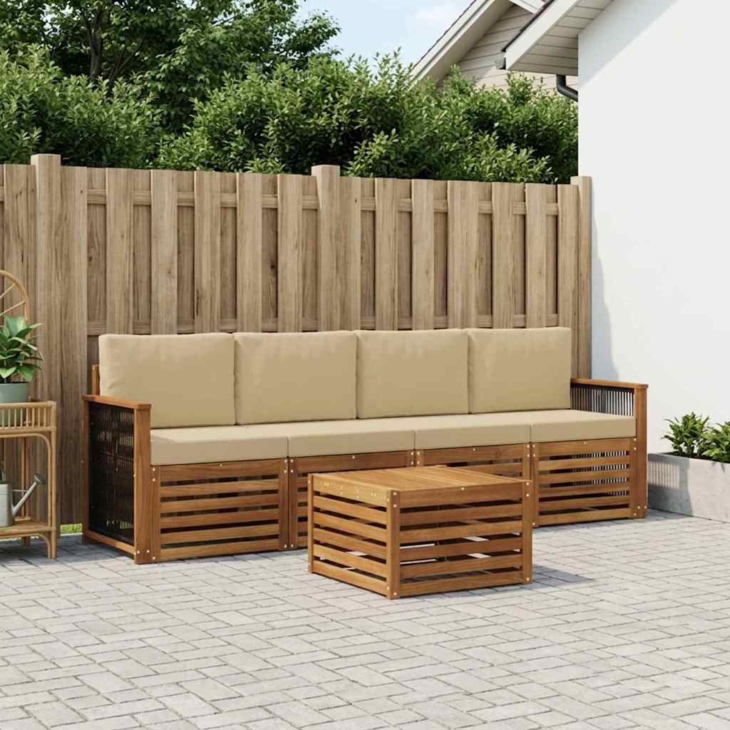 Set vanjskih sofa 5 pcs Prirodna i bež Čvrsto drvo akacije