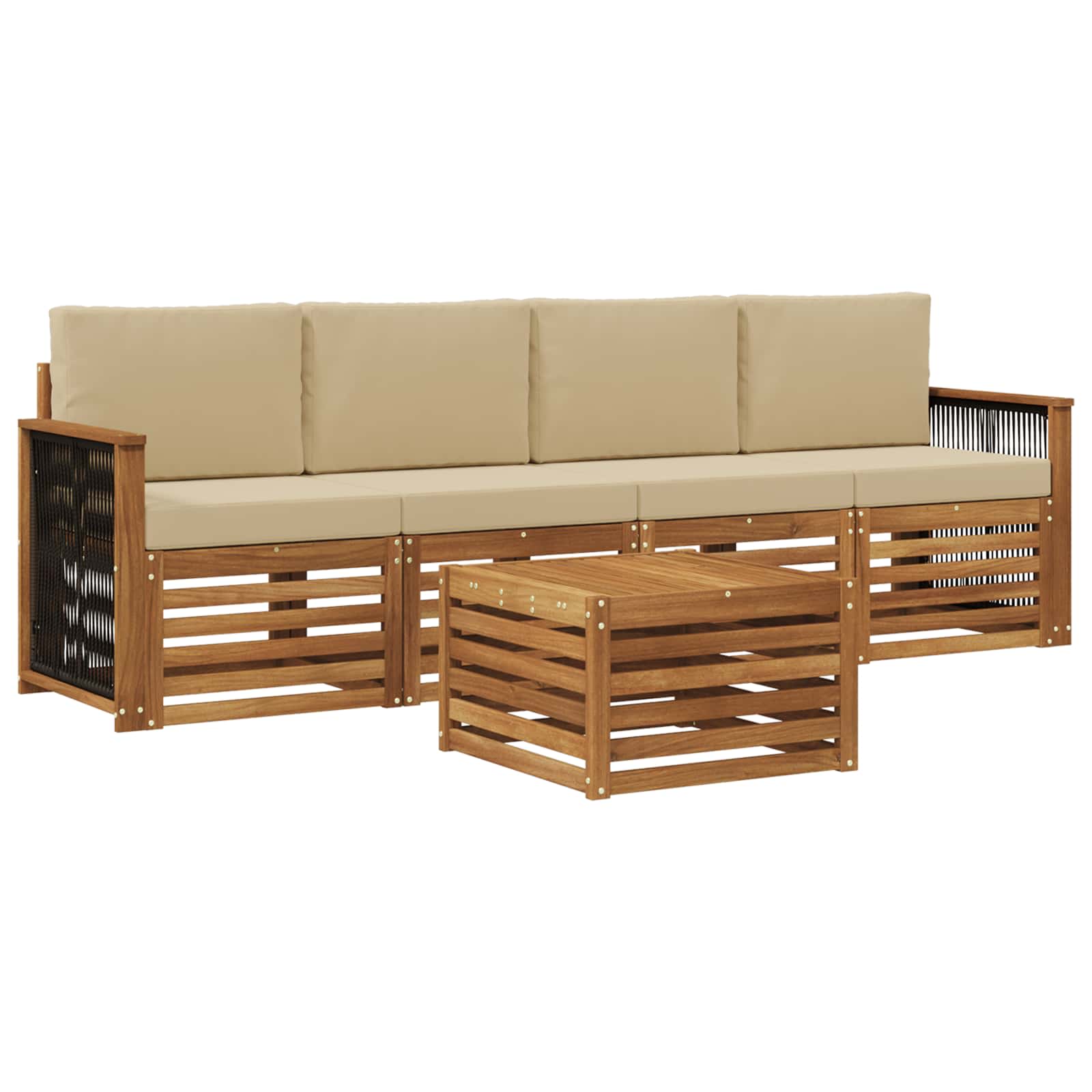 Set vanjskih sofa 5 pcs Prirodna i bež Čvrsto drvo akacije