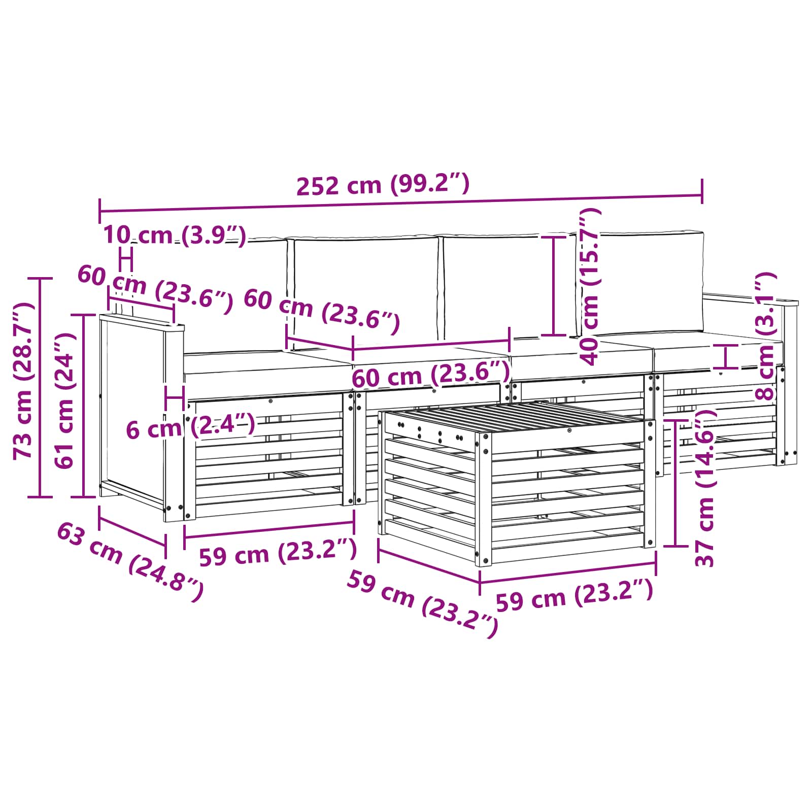 Set vanjskih sofa 5 pcs Prirodna i bež Čvrsto drvo akacije
