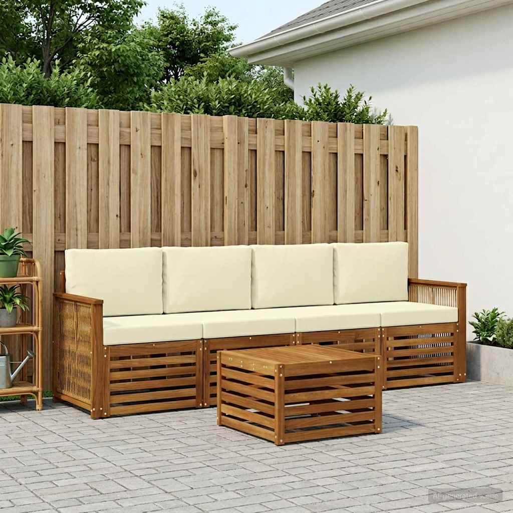 Set vanjskih sofa 5 pcs Prirodna i krem Čvrsto drvo akacije